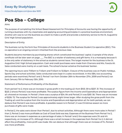 Poa Sba College Essay Example