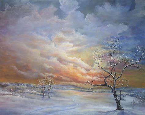 Winter Sunset Painting By Katalin Luczay