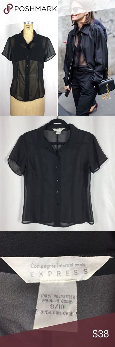 90s Sheer Black Goth Button Up Short Sleeve Blouse Short Sleeve