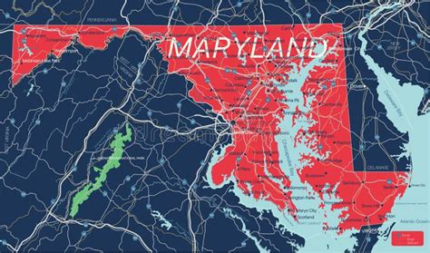Mapa Detalhado Editável Do Estado Maryland Ilustração Do Vetor