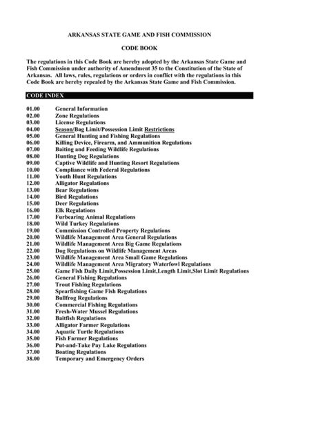 AGFC Code Book - Arkansas Game and Fish Commission