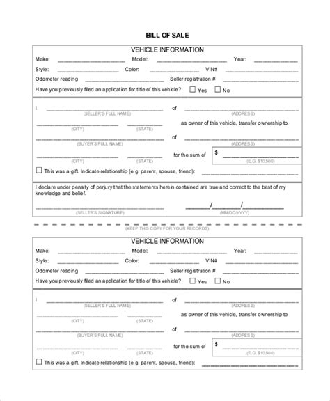 A bill of sale is a legal form used for documenting the transfer of ownership in personal property from one party to another. FREE 9+ Sample Auto Bill of Sale Forms in PDF | MS Word