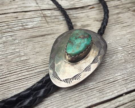 Vintage Turquoise Silver Bolo Tie For Men Or Women Green Turquoise