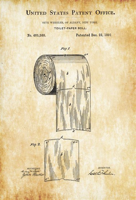 Toilet Paper Patent Patent Print Wall Decor Bathroom Decor
