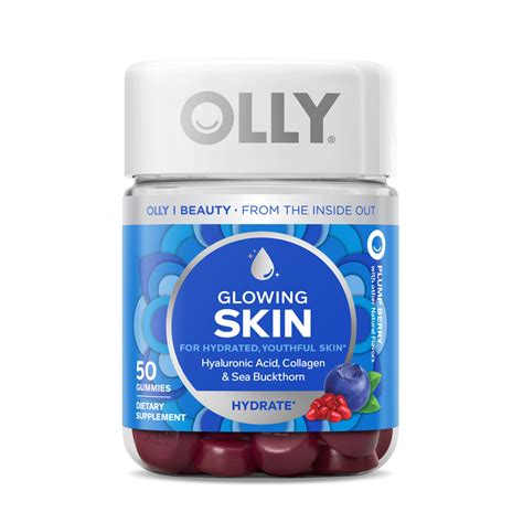OLLY Glowing Skin Vitamin Gummy Hyaluronic Acid Plump Berry 50 Ct