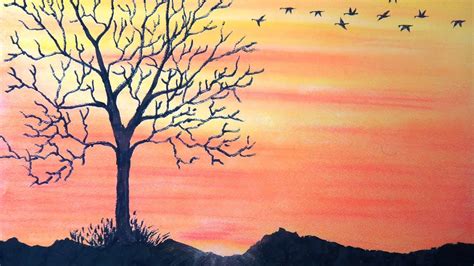 Sunset Drawing For Kids With Oil Pastels How To Draw Scenery Of Red