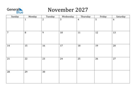 November 2027 Calendar Pdf Word Excel