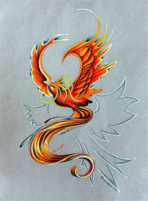 A colored phoenix tattoo typically has red, orange, and yellow as the dominant colors. phoenix rising tattoo | Tatoos | Pinterest