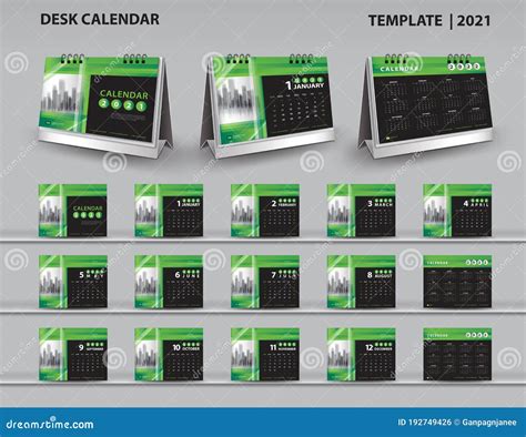 Set Desk Calendar 2021 Template Vector And Desk Calendar 3d Mockup