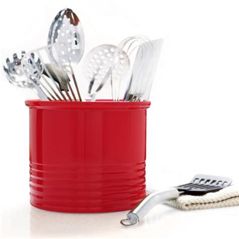 Keep the kitchen organized with utensil holders made of marble, wood & more. Red Large Ceramic Utensil Crock Holder Kitchen Spatula ...