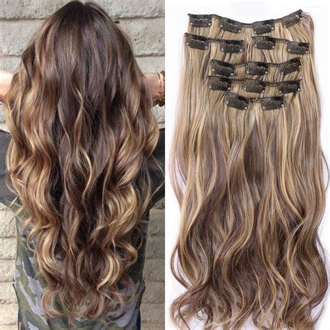 Natural Long Curly Wavy Clip In Hair Pieces Hair Extensions Mixed