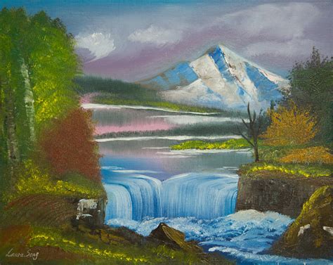 Original Peaceful Landscape Oil Painting Snow Mountain
