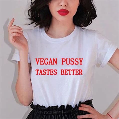 Vegan Pussy Tastes Better Red Letter Print T Shirt Funny Love Pink Fashion Clothing Women S T