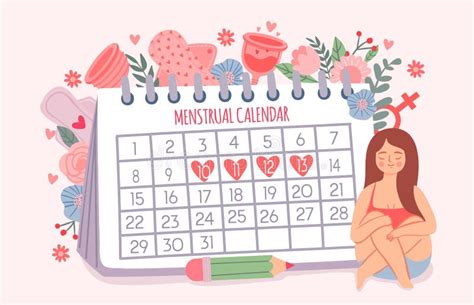 Woman And Period Calendar Female Check Dates Of Menstruation Cycle