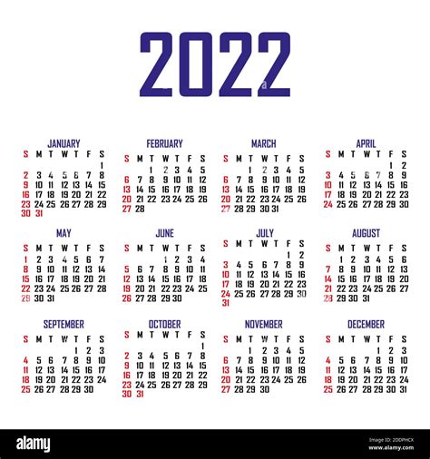 Calendario 2022 La Settimana Inizia La Domenica Modello Di Calendario