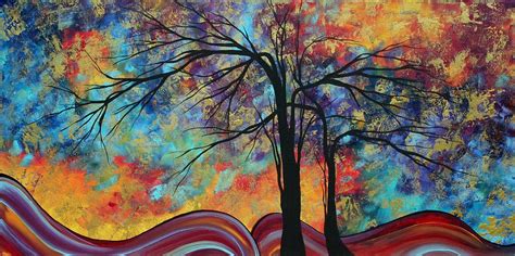 Abstract Landscape Tree Art Colorful Gold Textured Original Painting Colorful Inspiration By