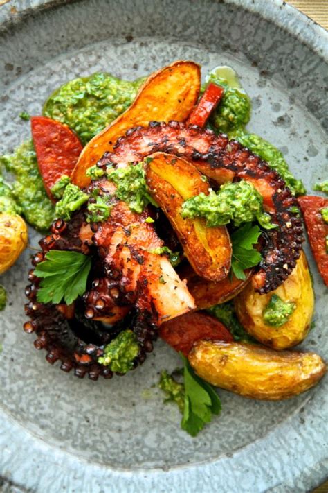 I highly recommend ordering this if you crave a heavier, more filling dish from. octopus with fingerling potatoes, chorizo and salsa verde ...