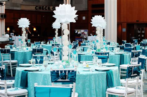 Turquoise and black wedding dresses. Bold Turquoise Reception with Modern Centerpieces