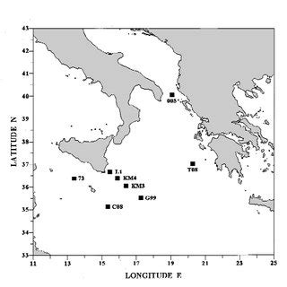 -Map of the Ionian Sea showing the stations sampled from surface to the