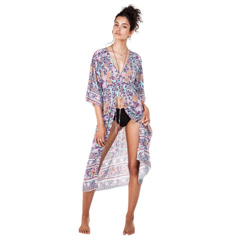 2019 Women Kimono Cardigan Summer Beach Cover Up Floral Print Chiffon