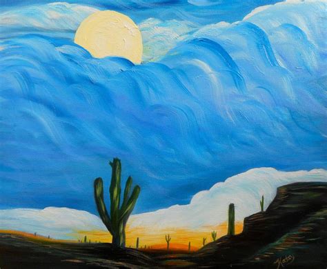 Desert Full Moon Semi Abstract Art Painting By Kathy Symonds