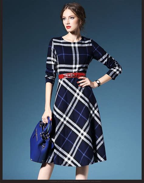New Women British Style High Quality Plaid Dress Luxury Design Classic