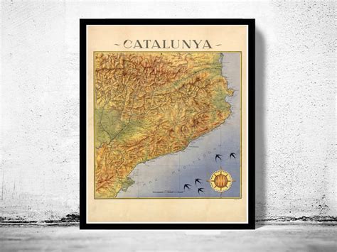 Old Map Of Cataluña Catalunya 1940 Vintage Catalonia Map Vintage Maps