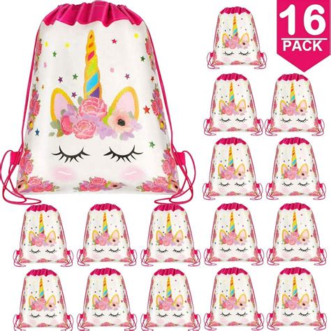 Ottoy 16 Pack Unicorn Drawstring Party Bag Unicorn Party Favors Bags
