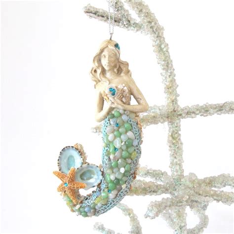 Mermaid Ornament Seashells Christmas Tree By Sandisshellscapes