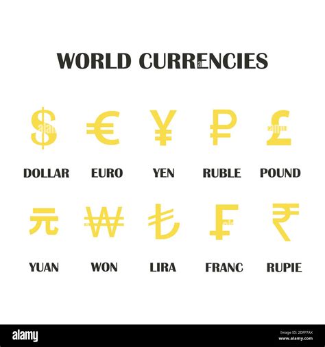 World Currency Sign Set Of Different Countries Such As Dollar Euro