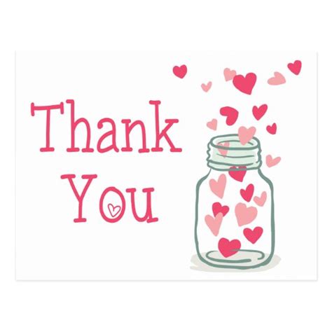 Thank You Pink Hearts Vintage Mason Jar Love Postcard