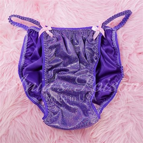 anias poison metallic shiny foil string bikini sissy mens dancer panties purple sparkle hologram