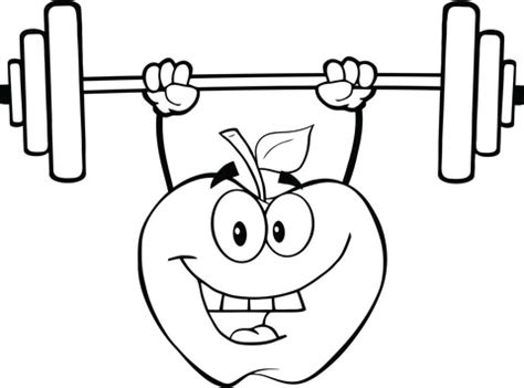 Dibujo de Dibujo de una Manzana Levantando Pesas para colorear
