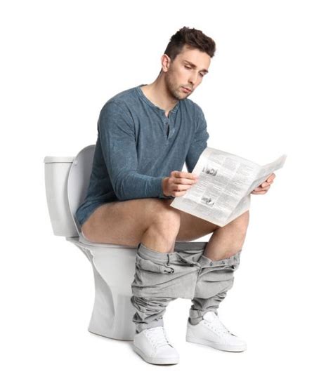 Man Sitting Toilet Bowl White Background Stock Photo By Newafrica