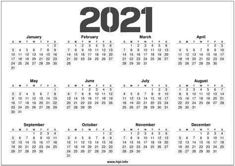 The 12 months of 2021 on one page. 12 Month Calendar 2021 Printable - Template Calendar Design