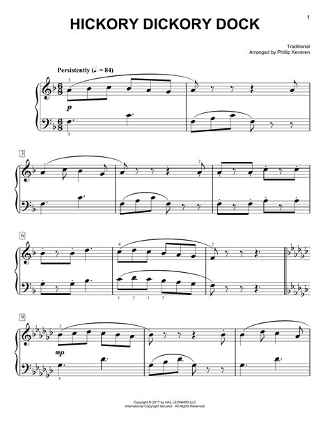traditional hickory dickory dock [classical version] arr phillip keveren sheet music notes
