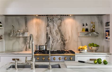 Calacatta Gold Marble Kitchen Countertops And Full Height Backsplashes