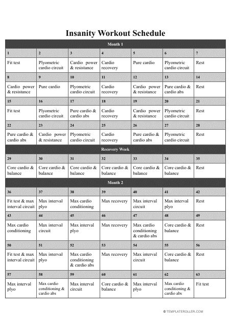 Pdf Printable Insanity Workout Schedule Insanity Workout Schedule For