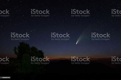 Stars Comet Neowise Night Mountains Sky Stock Photo Download Image