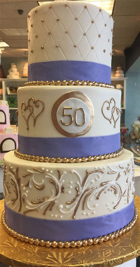 3 Tiered 50th Anniversary Cake In Purple And Gold Cake 009 Gold