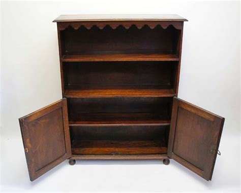Small Edwardian Oak Open Bookcase With Cupboard 600360
