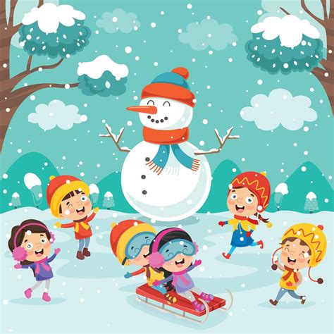 Winter Drawing With Cartoon Character 2825001 Vector Art At Vecteezy
