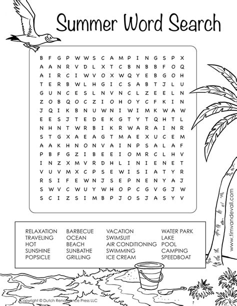 Summer Word Search Black And White Tims Printables
