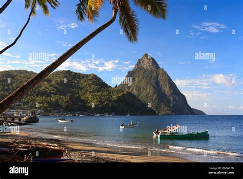 Caribbean St Lucia Petit Piton And Soufriere Bay Stock Photo Alamy