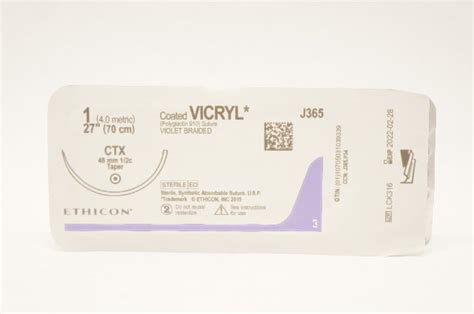 Ethicon J365 1 Coated Vicryl Stre Ctx Violet Braided Ctx 48mm12c Tape