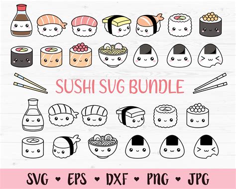 Kawaii Sushi Svg Bundle Japanese Food Cutting File Cute Nigiri Etsy
