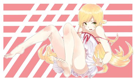 Safebooru Bare Shoulders Barefoot Blonde Hair Dress Fang Feet Legs