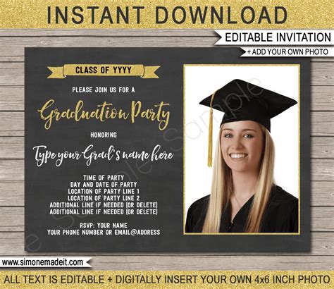 DIGITAL INVITATION Graduation Invitation Printable Evite Text 4X6