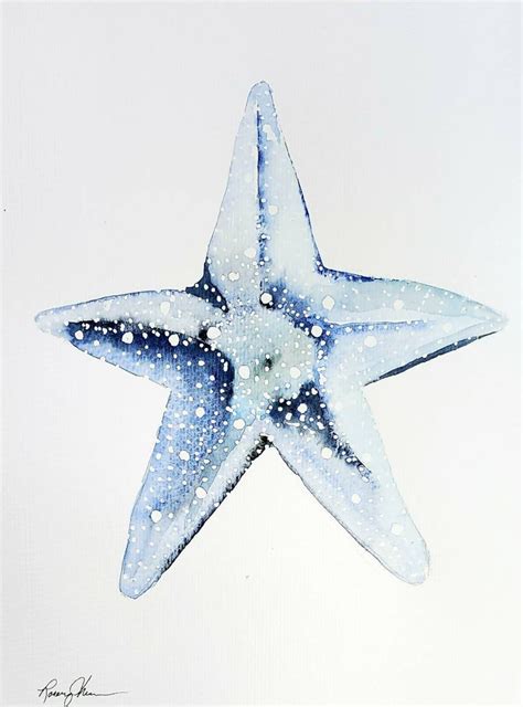 Navy Blue Starfish Watercolor Painting Sea Life Fine Art Sea Etsy