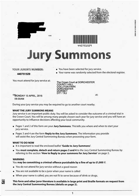 I have received your letter of date summoning me to jury duty on dates. A Pinch of Salt